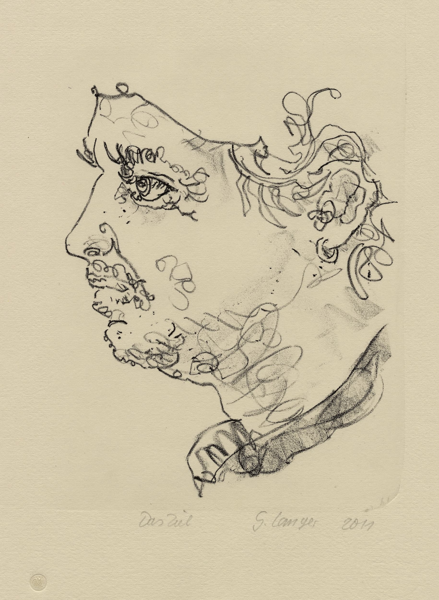 Gunter Langer, Portrait eines Mannes, 2011, Lithographie (Druckgrafik), Büttenpapier